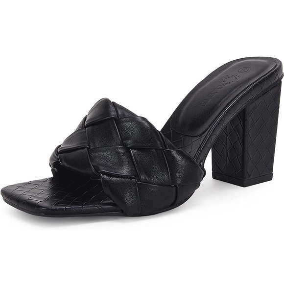 Shoes - Rilista - Womens Square Open Toe Heeled Chunky Block Heels Braided Pumps - 7 1/2